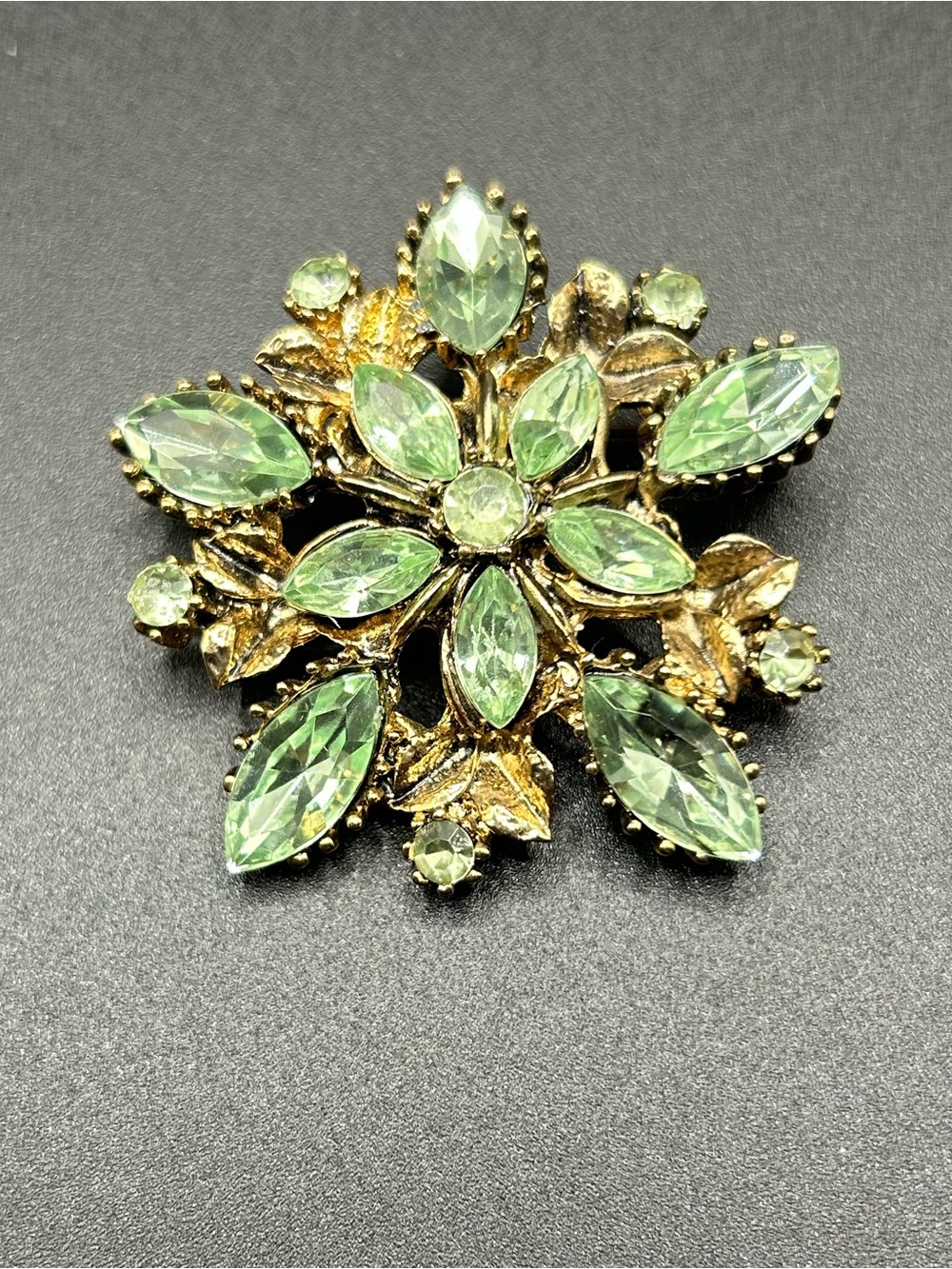 Gold-Tone light mint Green Crystal Floral Brooch - Women Jewelry